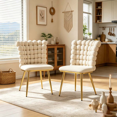 Ergonomic Tufted Accent Chair with Shiny Gold Legs