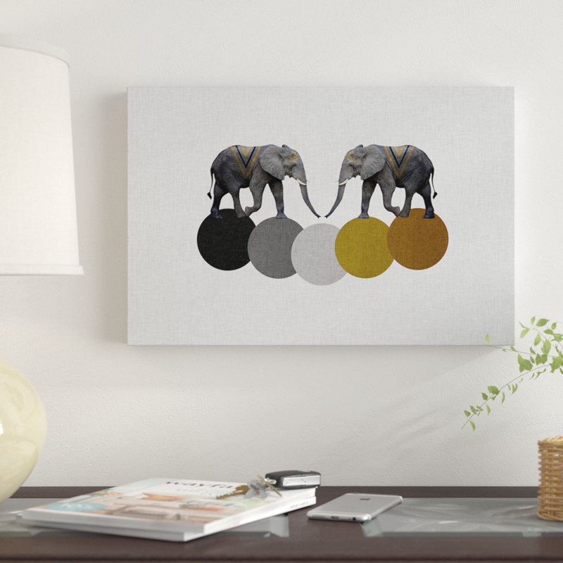 « tribal éléphants », impression sur toile, H 40 po x l 60 po x P 1,5 po, Toile tendue, Pas de tapis