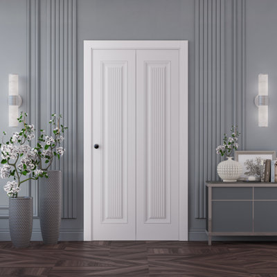 Sliding Closet Bi-Fold Doors  | IMPERIAL 1888 White Enamel | Sturdy Tracks Moldings Trims Hardware Set | Wood Solid Bedroom Wardrobe Doors