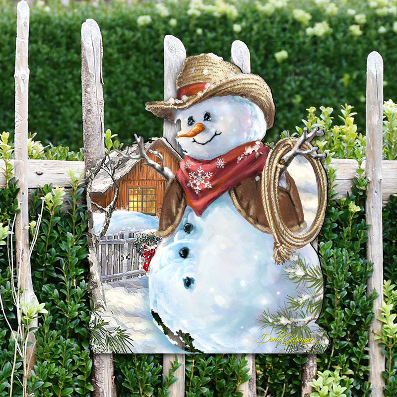 Décoration murale bonhomme de neige Cowboy