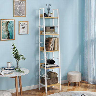 ladder shelving unit， 5 Tiers Floorstanding slim bookcase