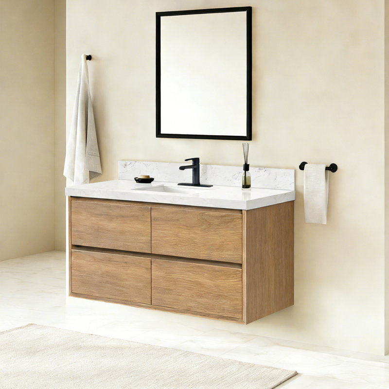 Tiroirs de meuble-lavabo mural Modern, 48", Chêne