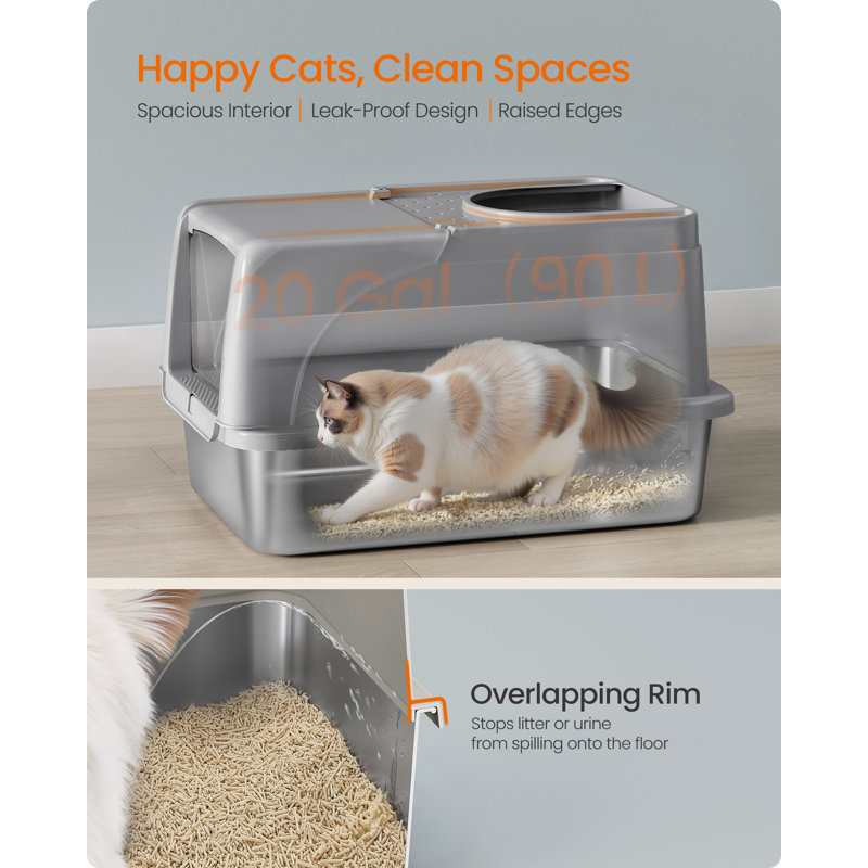 Stainless Steel Enclosed Litter Box, Grey