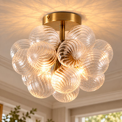 Modern Semi Flush Mount Chandelier Swirled Glass Bubble Ceiling Light
