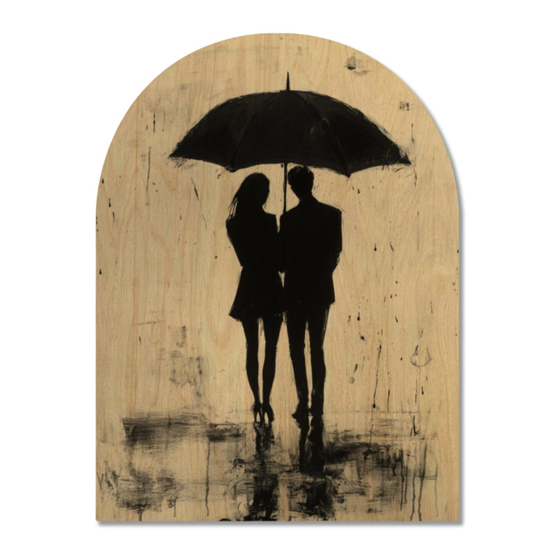 Sous un même parapluie - Tableau mural en bois arqué représentant un couple noir, 32" H x 24" W, Arche