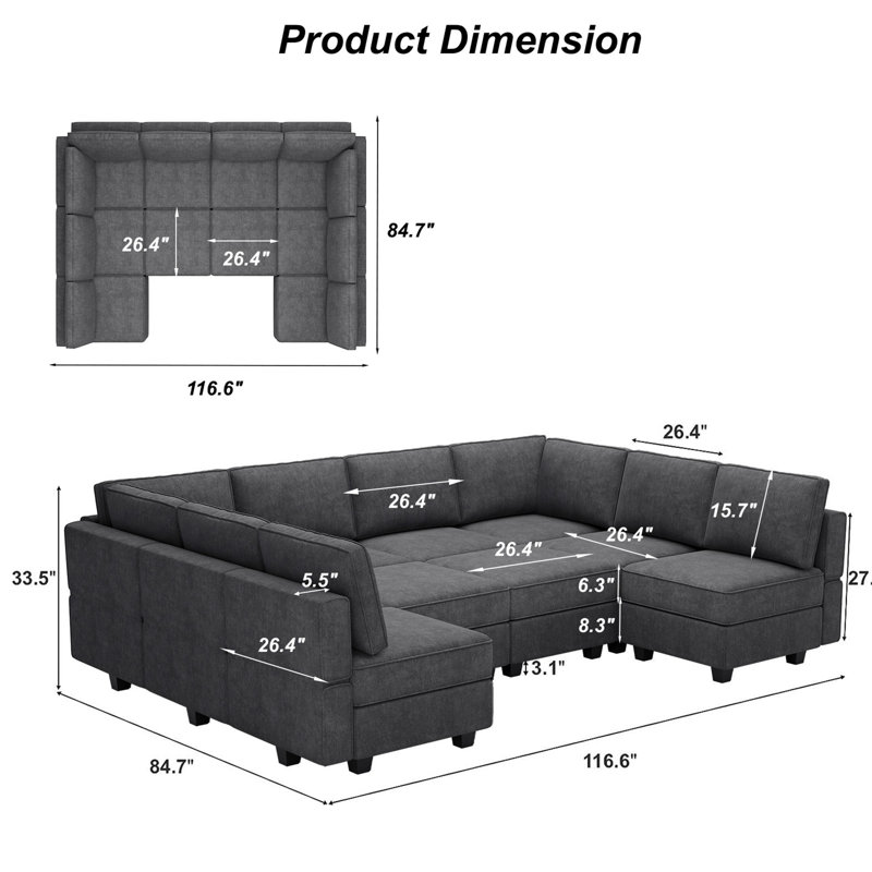 Neemi Oversized Modular Sectional Sofa U Shaped Couch Set With Storage Seat Convertible Large Couch U Shape Set
