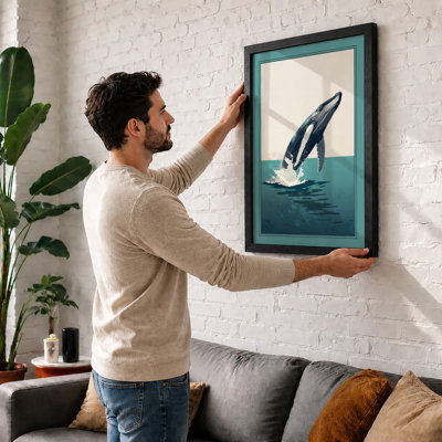 Breaching Whale Coastal - Framed Print