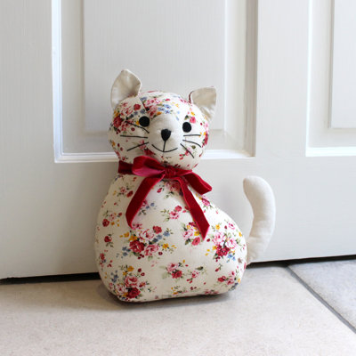 Floral Cat Fabric Door Stop