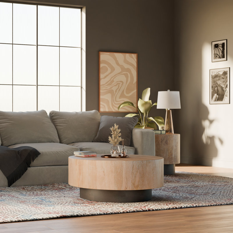 Solid Mango Wood Round Coffee Table, Natural