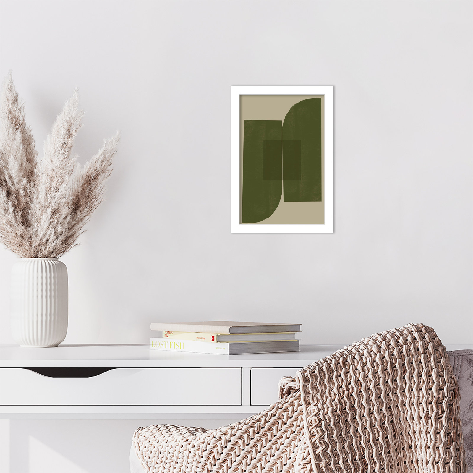Percey "Green Composition 2" Print, 13" H x 9" W, White