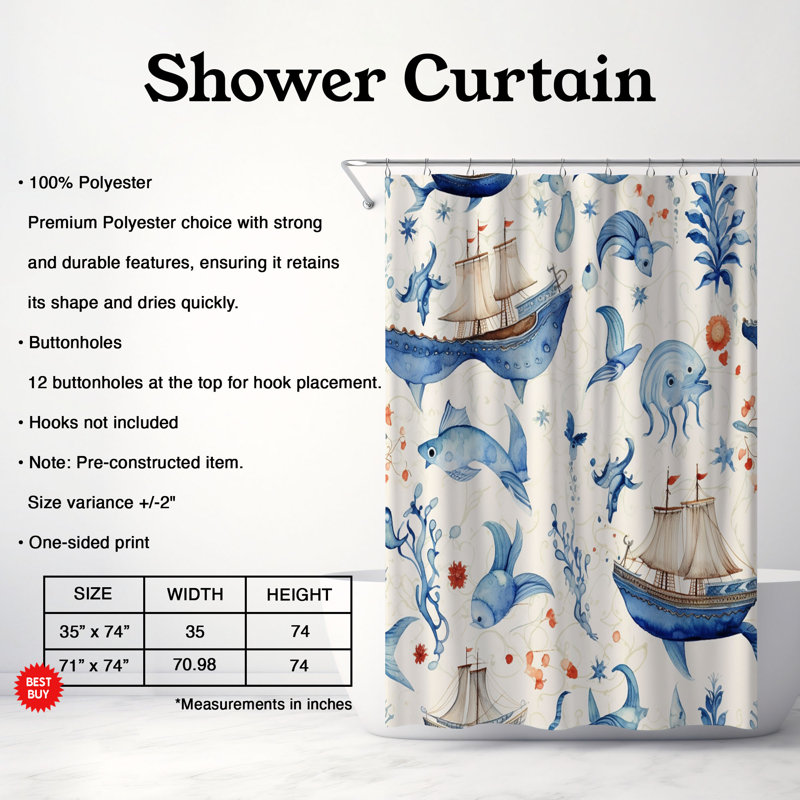 Victorian Waterscape - Rideau de douche standard 1 pièce, H 74 po x l 71 po