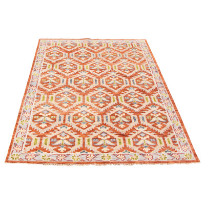 Tapis unique en laine noué à la main 6 pi x 8 pi 11 po nouvel âge en cuivre foncé / crème / bleu clair Terrah