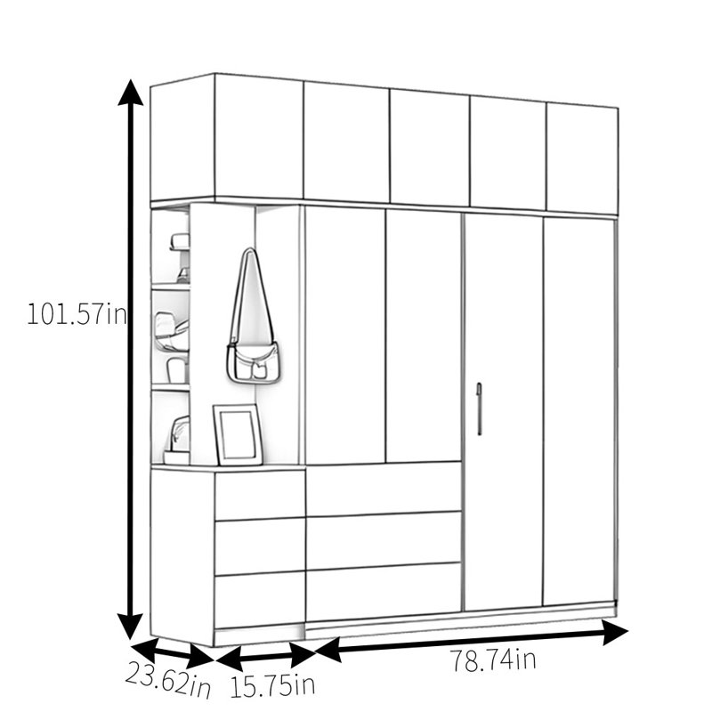 Garde-robe simple foncé classique, H 101,57 po x l 94,49 po x P 23,62 po
