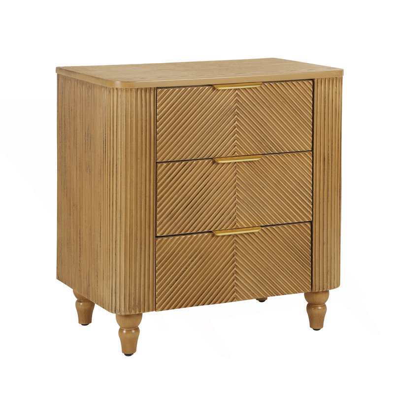 Table de chevet 3 tiroirs Mid-Century, Naturel