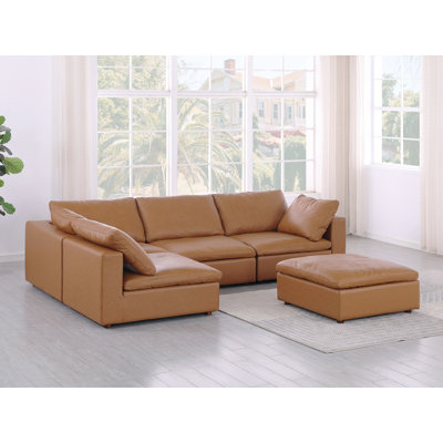 Canapé modulaire 5 pièces faisant face à l'accoudoir à gauche 3 pièces Frankston - Revêtement en cuir grainé italien