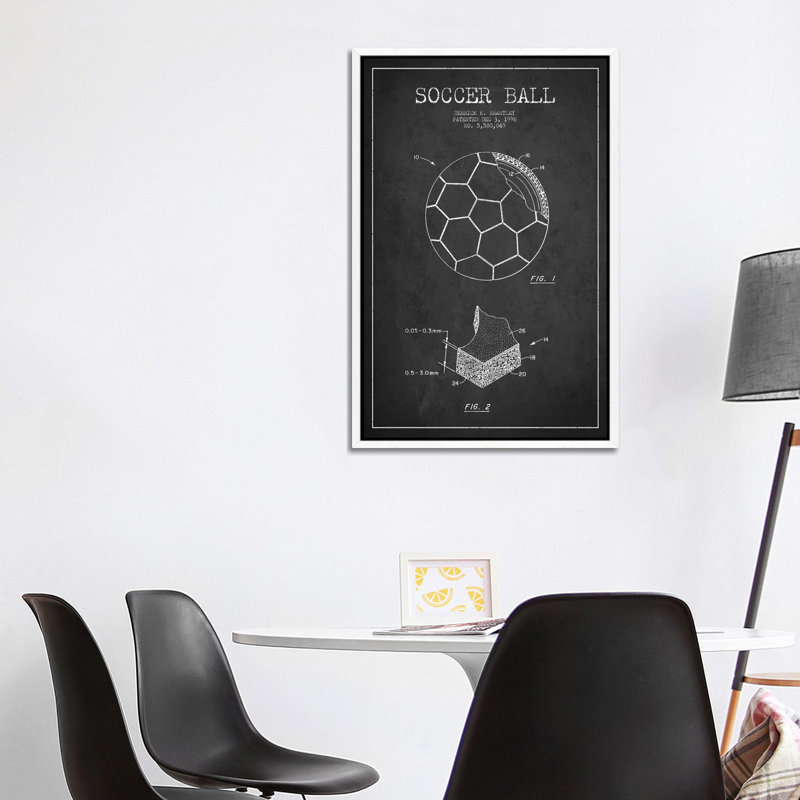 Brantley Soccer Ball Charcoal Patent Blueprint 1 Piece Wall Art on Canvas, 101.6 cm H x 66.04 cm W, White Framed