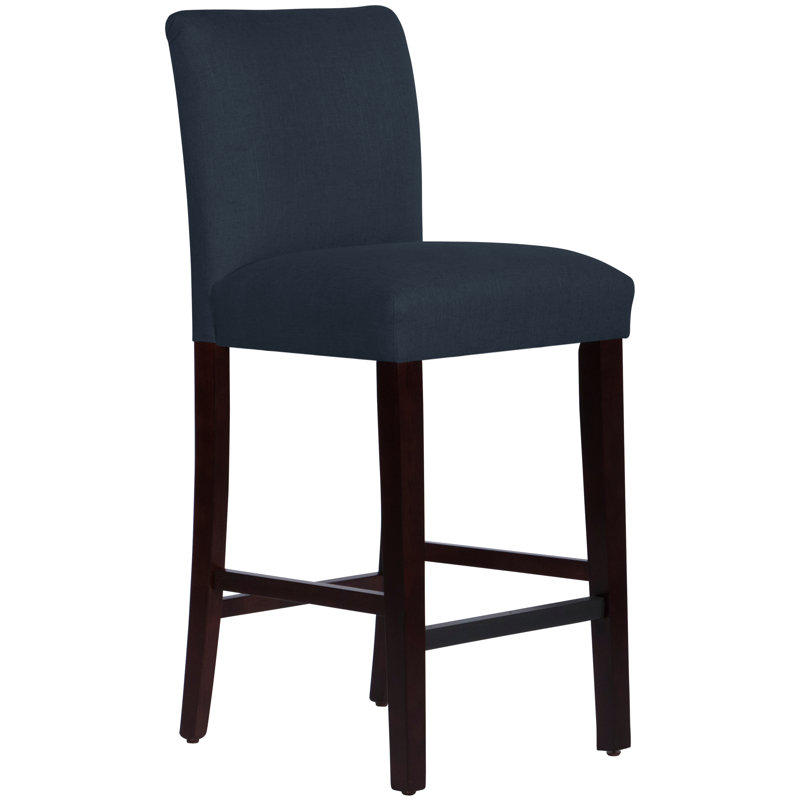 Tabouret de bar et de comptoir Hadrien, Tabouret de bar (siège d'une hauteur de 31 po), Lin bleu marine classique, Espresso