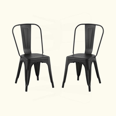 Set Of 2 Industrial Metal Dining Chairs 18 Inch Seat Height Stackable, Indoor Outdoor, Lightweight Easy-Clean Surface, Easy Assembly, Durable Modern Design, For Kitchen Restaurant