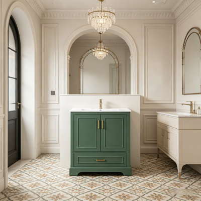30" Bathroom Vanity With Ceramic Sink, Soft Close Doors & Organized Storage