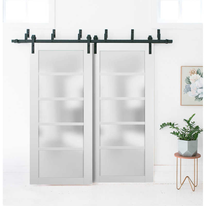 Portes blanches en verre givré Quadro avec trousse de quincaillerie d'installation, 60 po x 84 po