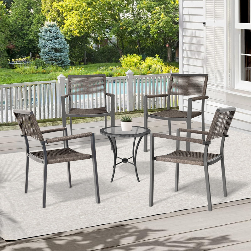 Wicker Patio Dining Chairs With Metal Frame (Set Of 4), Grey/Black