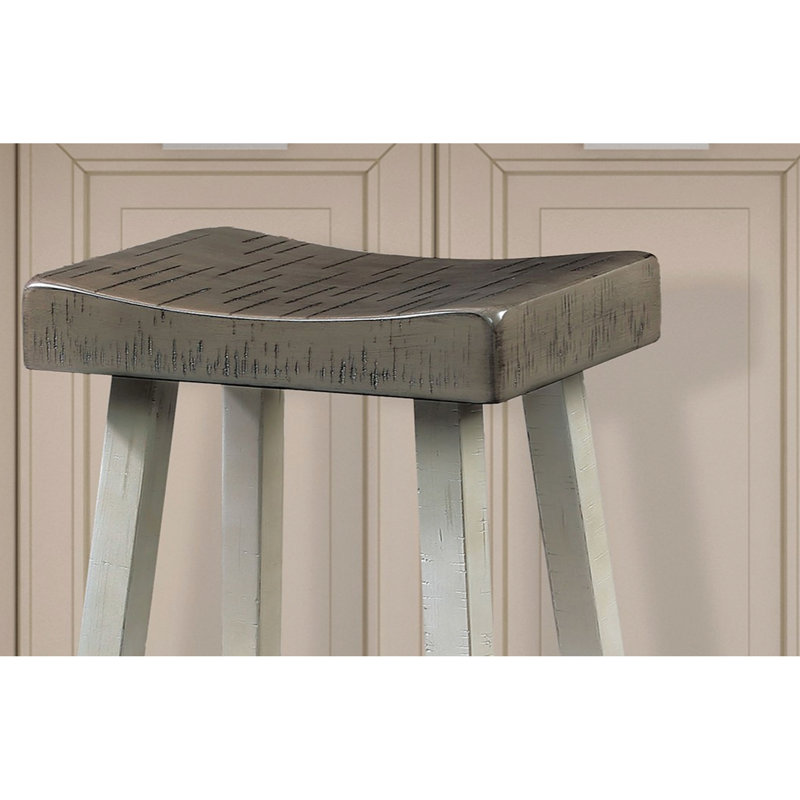Gray/white Transitional Solid Wood Dining Stool Of 2pcs With Contour Seat For Living Room 29-inch Primary Space