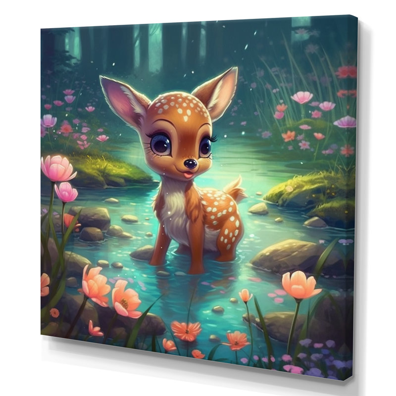 Mignon bébé cerf II - imprimé, H 16 po x l 16 po x P 1 po, Toile tendue