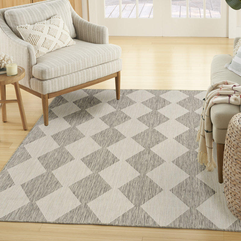 Tapis intérieur / extérieur rectangulaire Positano, Rectangle 8 pi x 10 pi, Gris / Crème