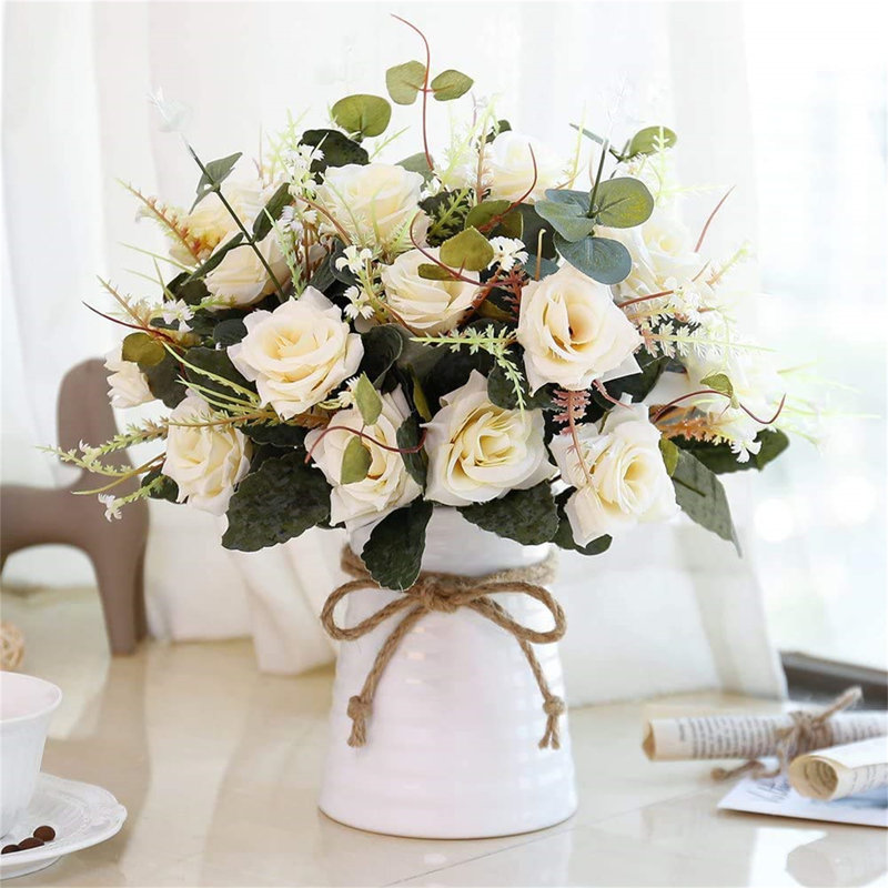 Fake Silk Flower with Ceramics Vase  , Champagne