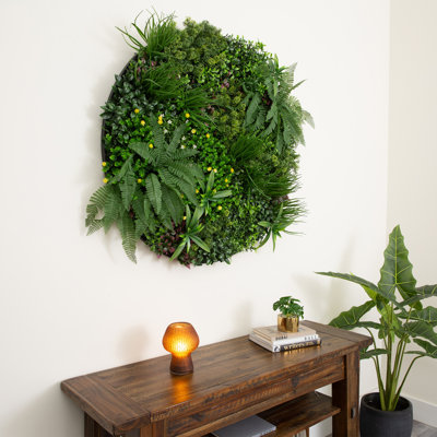 40in. UV Resistant Amalfi Coast Artificial Living Wall Art Panel in Black Aluminum Frame (Indoor/Outdoor)
