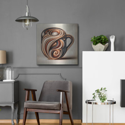  «Abstract Coffee Cup 3» par Rey Klimt, art mural en métal, 12 po x 12 po