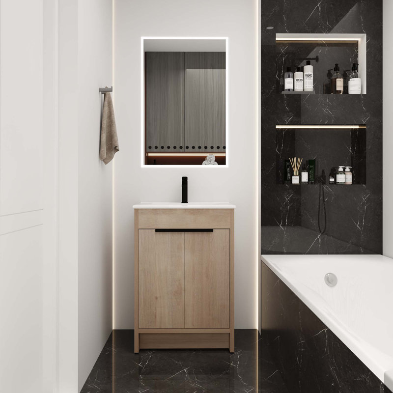 Meuble-lavabo autoportant avec lavabo en céramique