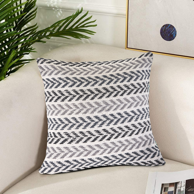 Hand Woven Chevron Square Cotton Throw Pillow, Polyester, Gray/Black