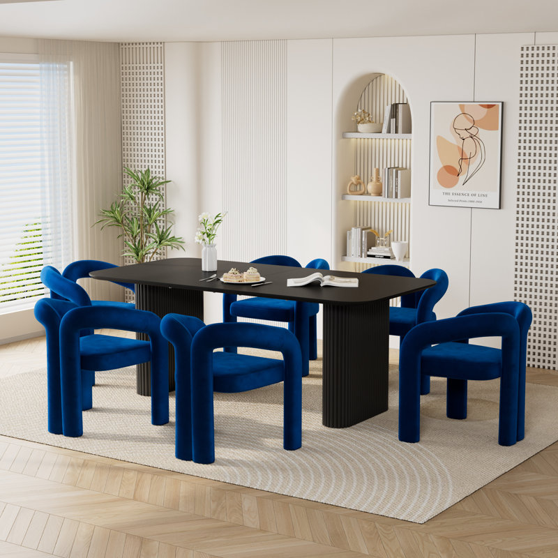 Ensemble de salle à manger à double piédestal avec chaises, Blue, 7