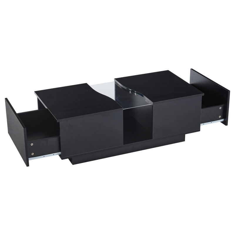 High Gloss Coffee Table With RGB LED Lights and Dual Storage Drawers For Living Room, Black