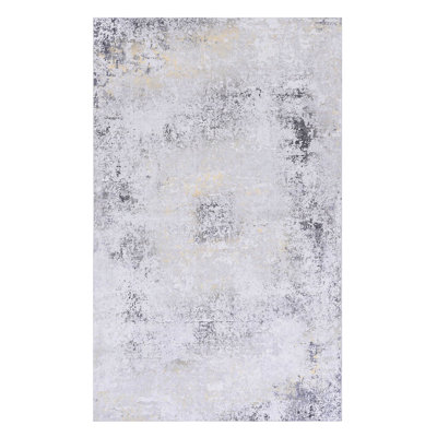 8X10 Kitchen Area Carpets - Washable, Low-Pile, Non-Slip, Non-Shedding, Foldable, Simple Design Gray Rug For Machine & Pet Safe