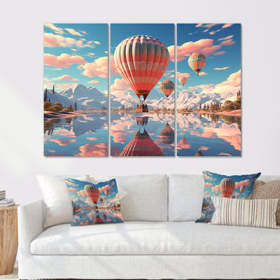 A Playful Hot Air Balloon Bliss - Ensemble de salon d'art mural à montgolfière