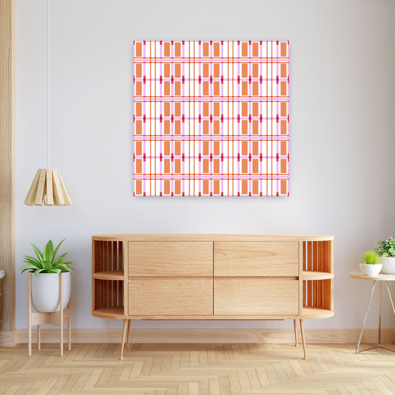 Art contemporain, art abstrait géométrique rétro, H 36 po x l 36 po, Rose