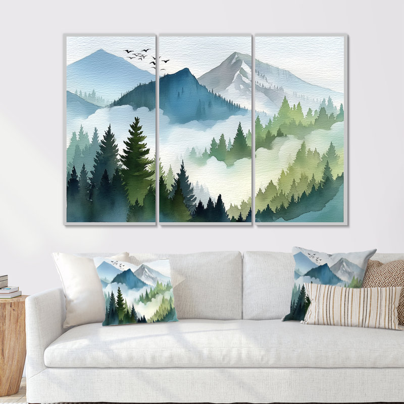 Montagnes aquarelles dans le parc national Jasper - ensemble d'art mural Canada, H 40 po x l 60 po, Frameless Metal Print