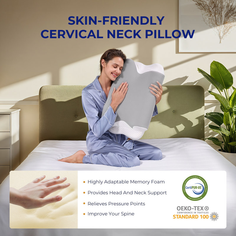 Henrika Cervical for Pain Relief, 2 In 1 Neck and Roll Neck Designs Memory Foam L62 x W40cm Soft Support Pillow