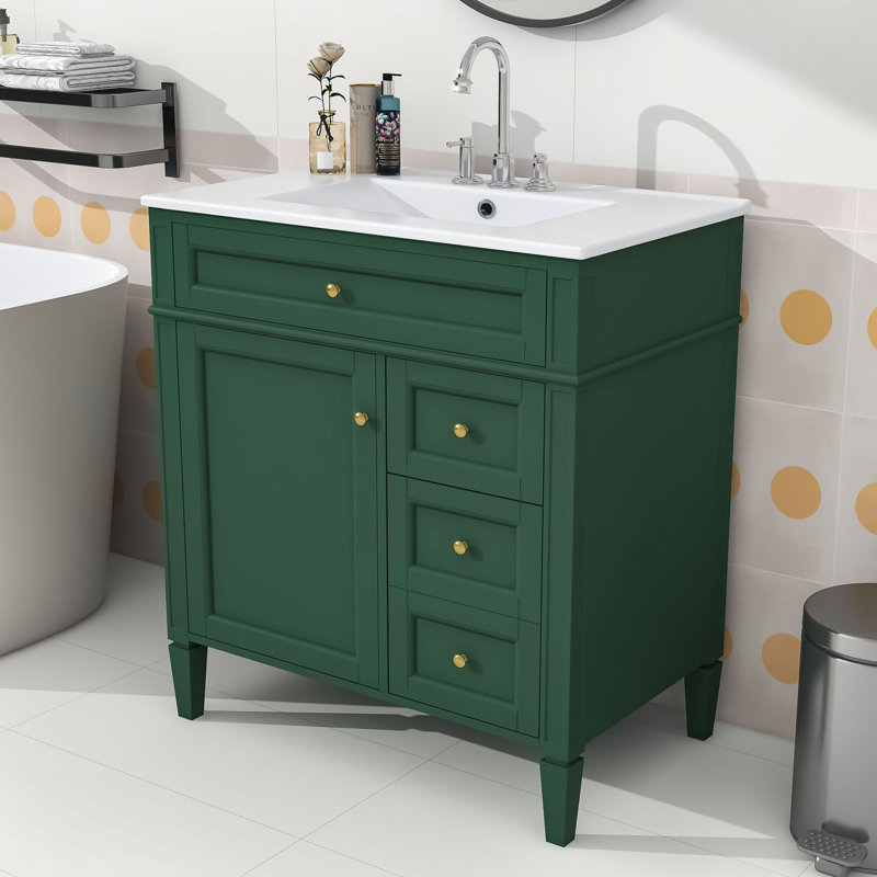 Embrulla 30" Modern Bathroom Vanity with Ceramic Top Sink and Storage Cabinet, Gray