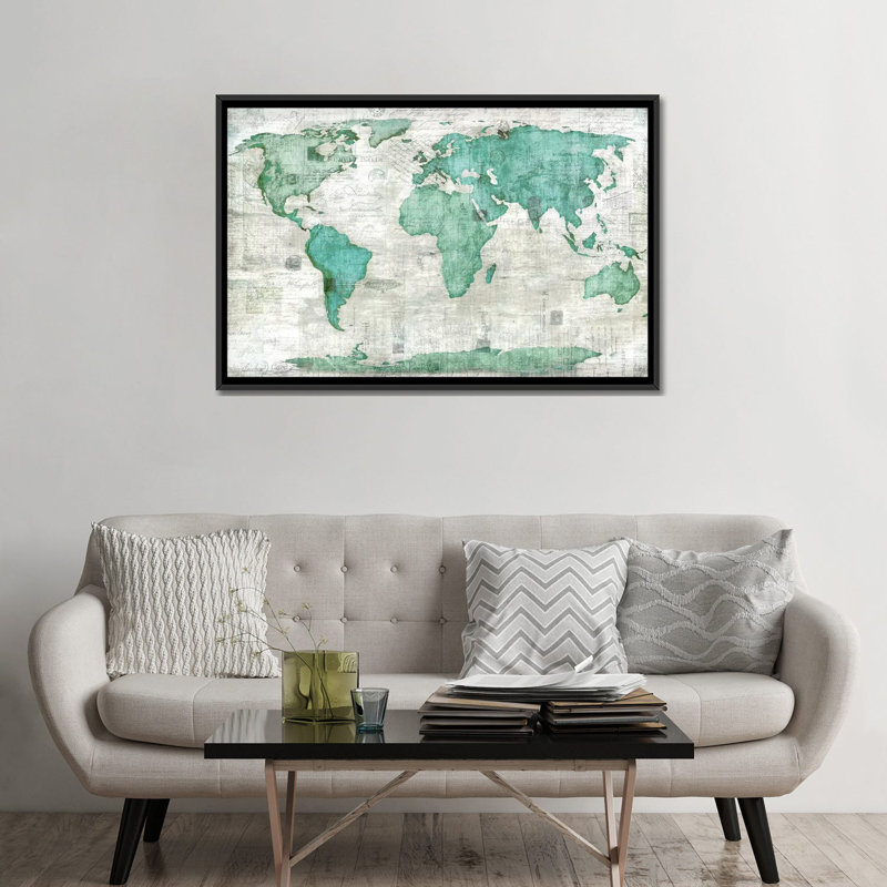 « world », impression sur toile, Toile avec cadre flottant noir, Pas de tapis, H 32 po x l 48 po x P 1,5 po