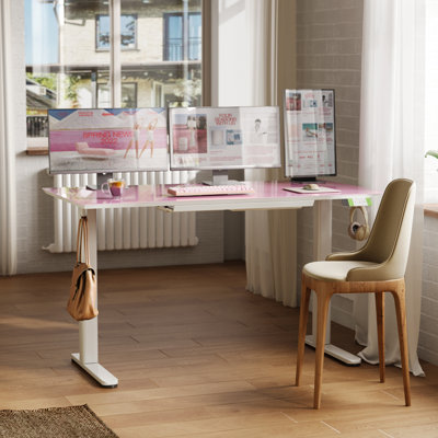 Omeed Home Office Tempered Glass Standing Desk with Drawer and Hooks