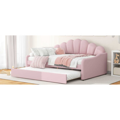 Lit de jour rembourré rose avec structure stable et lit gigogne multifonctionnel - Charmante construction moderne
