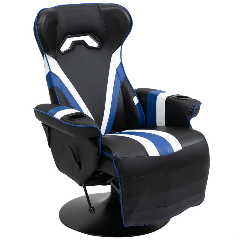 Fauteuil de jeu, fauteuil inclinable de course avec support lombaire, repose-pieds et porte-gobelet, Noir, noir, noir, noir