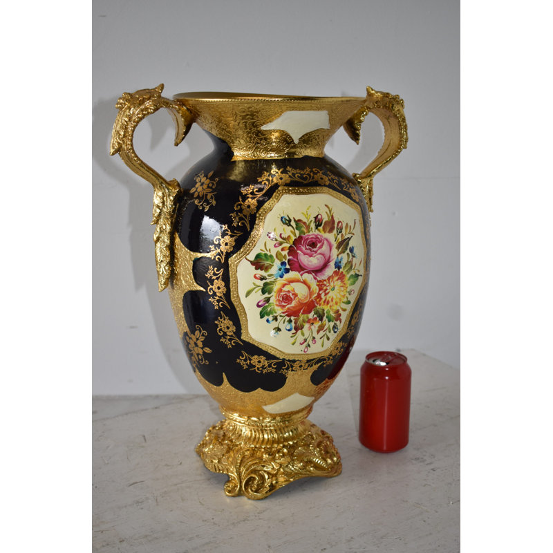 Floral Amphora Designed Decoration Resin Vase Size: 14" X 10" X 18"H