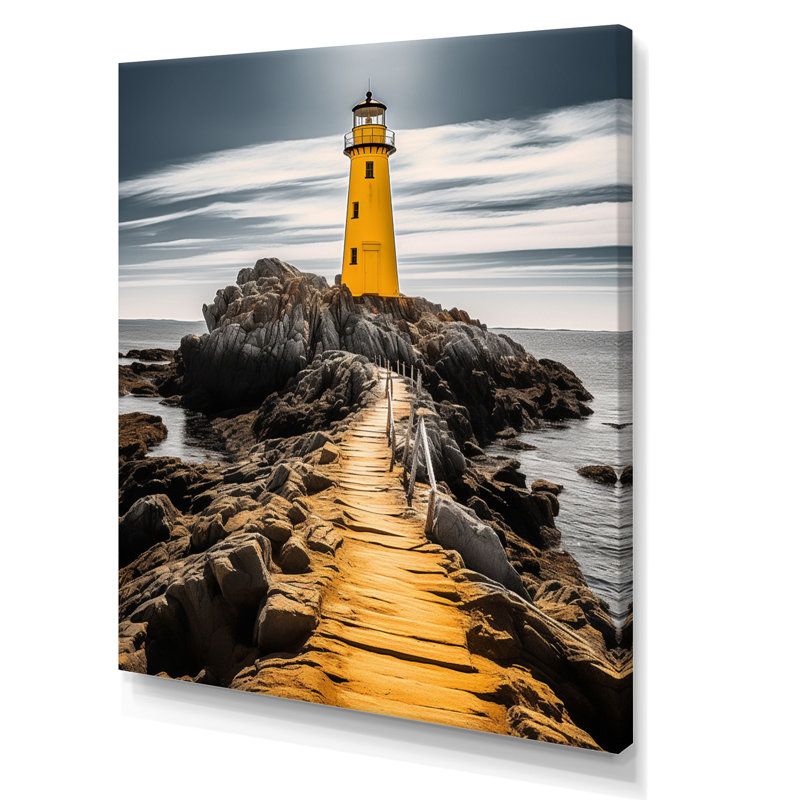 Phare de Robinsonville - photo II grise et jaune, H 40 po x l 30 po x P 1,5 po, Toile tendue