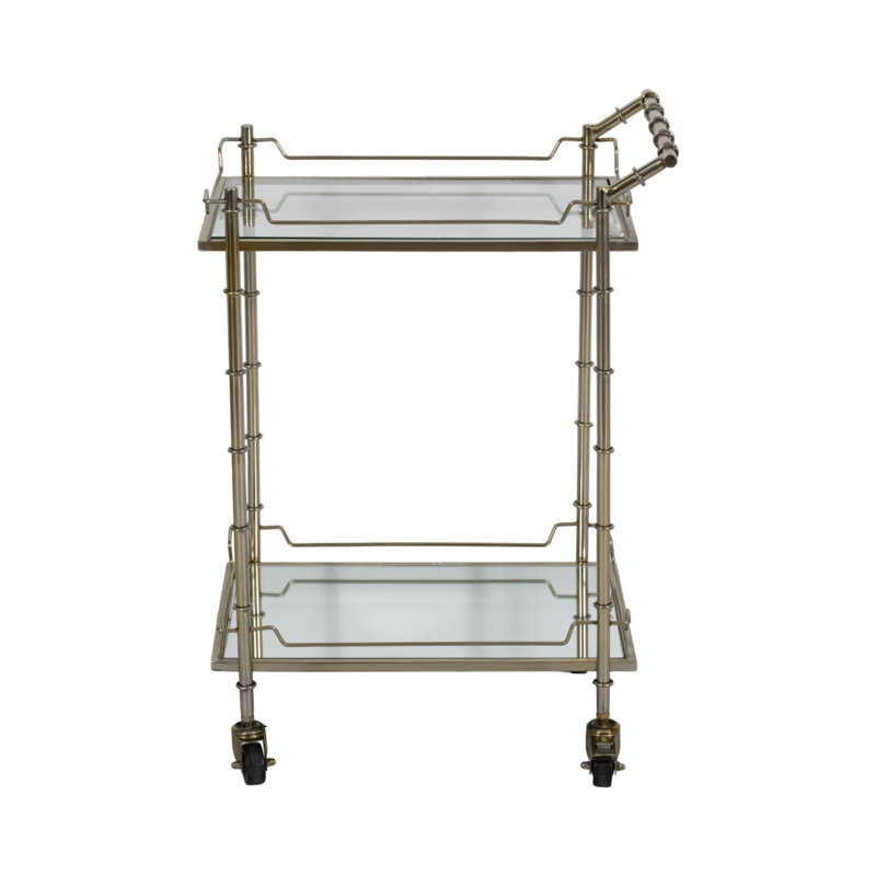 Two Tier 30"H Rolling Bar Cart, Rectangle, Gold