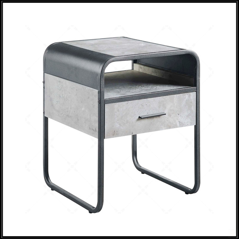 Metal Frame End Table With One Drawer