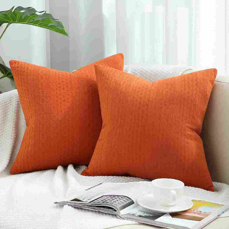 Soft Chenille Throw Pillow Covers with Stitched Edge (Set of 2) Gracie Oaks Color: Orange, Size: 26 x 26